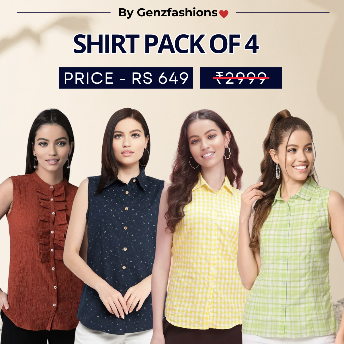 Pack of 4 Premium Sleeveless Shirts | Premium Printed Shirt