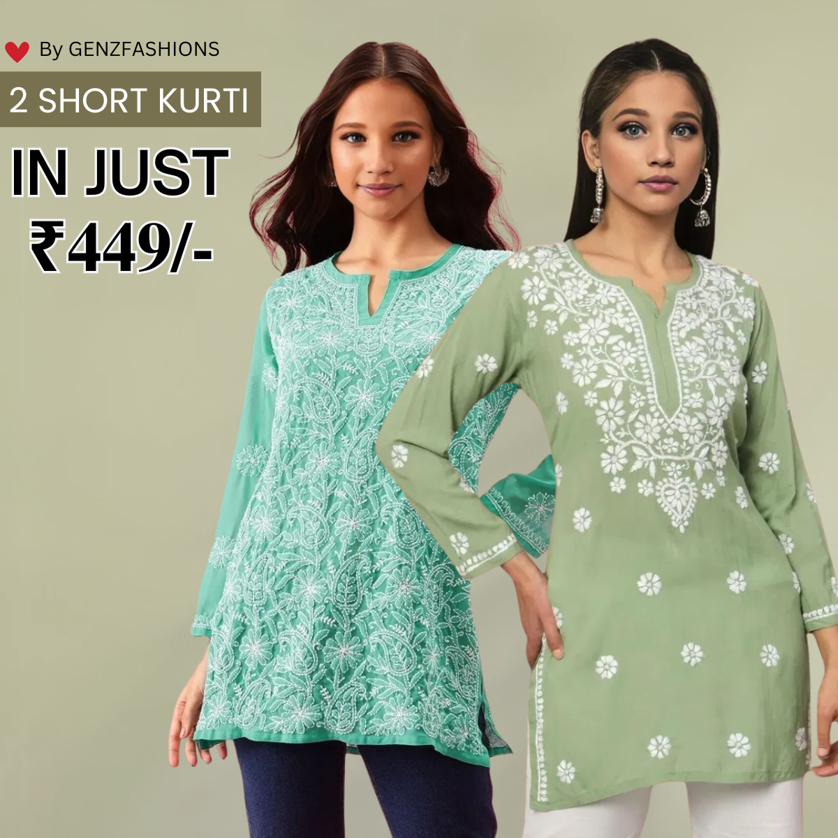 2-Pack Cotton Short Kurtis | Summer Cotton Bliss | 3/4 Sleeve