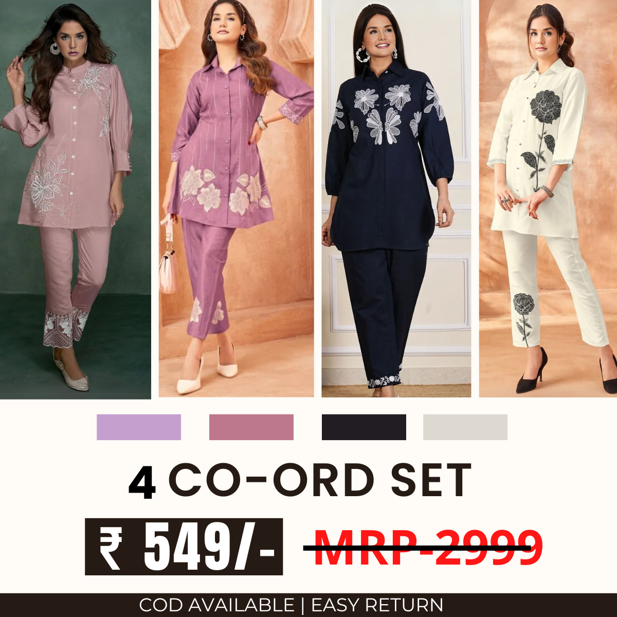 Stylish & Versatile 4 Co-ord Set Combo for Women