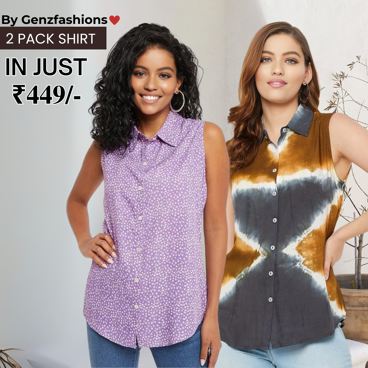 2 Combo Pack Printed Sleeveless Shirts for Every Occasion