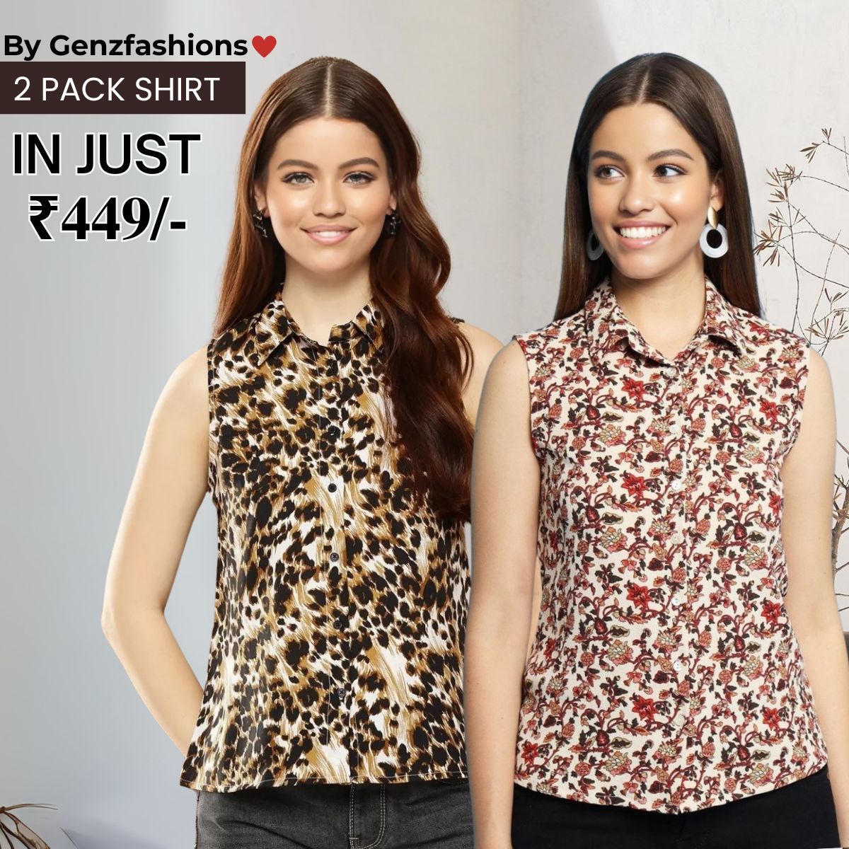 2 Combo Pack Printed Sleeveless Shirts for Every Occasion