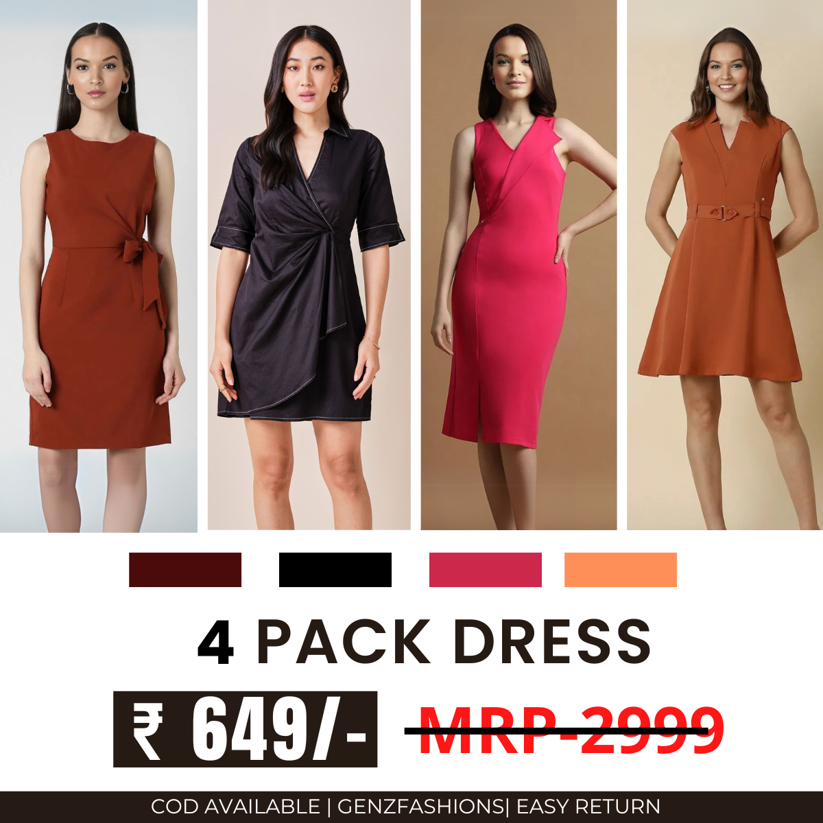 Pack of 4 Women’s Dresses: Chic, Trendy, and Timeless