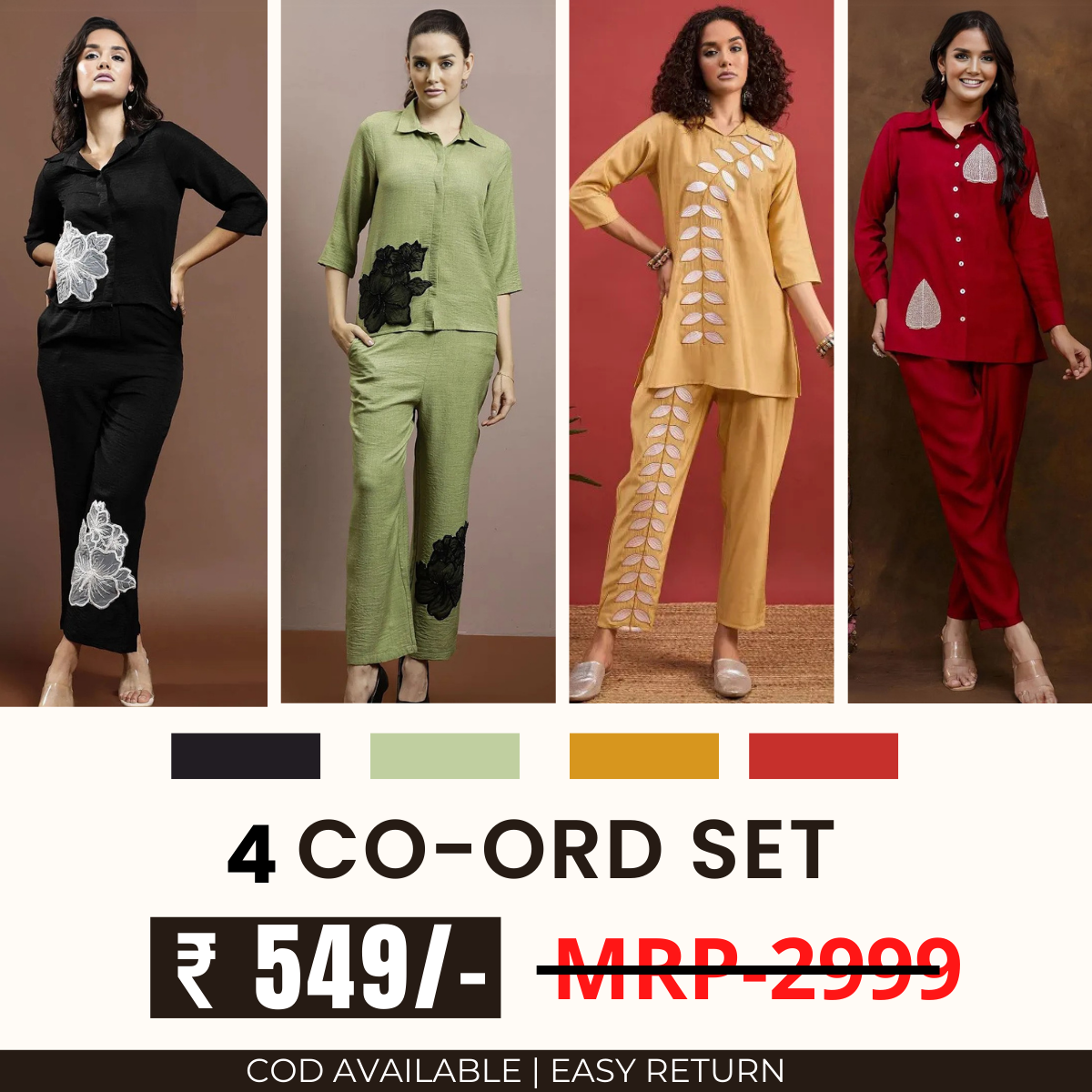 Stylish & Versatile 4 Co-ord Set Combo for Women