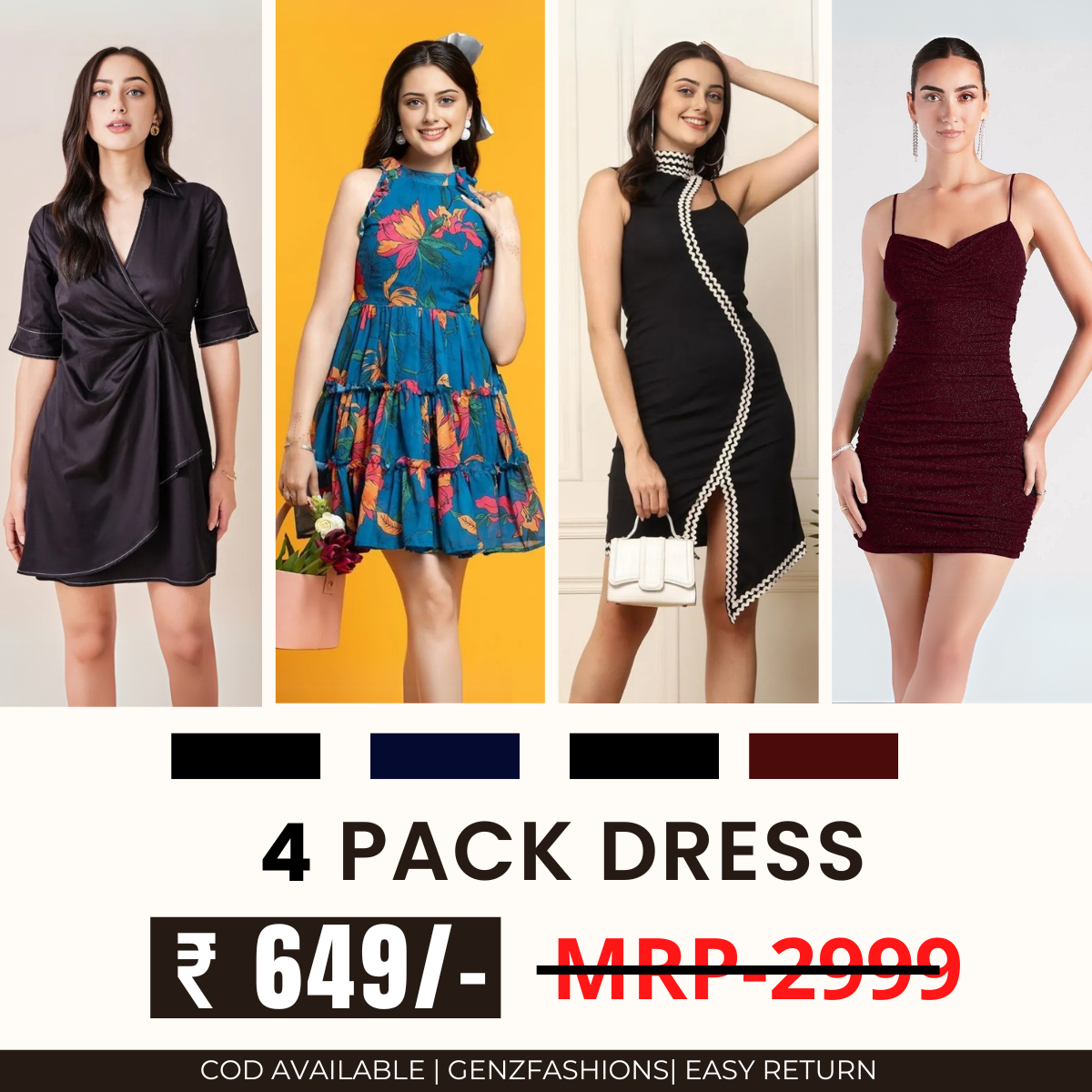 Pack of 4 Women’s Dresses: Chic, Trendy, and Timeless
