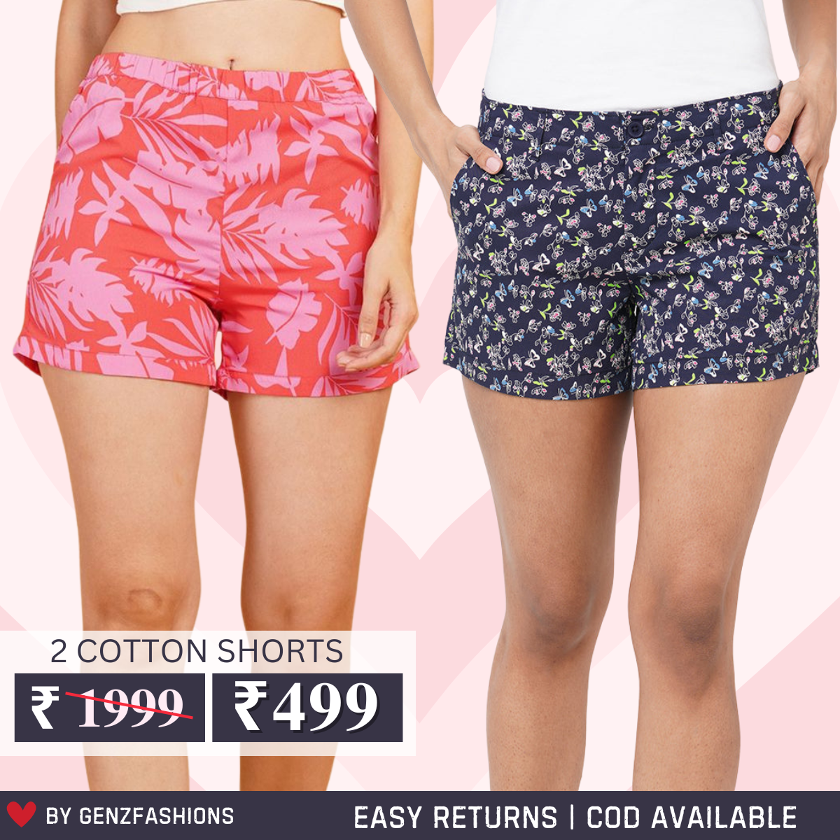 Gorgeous Printed Regular Fit Cotton Shorts for Women | Pack Of 2