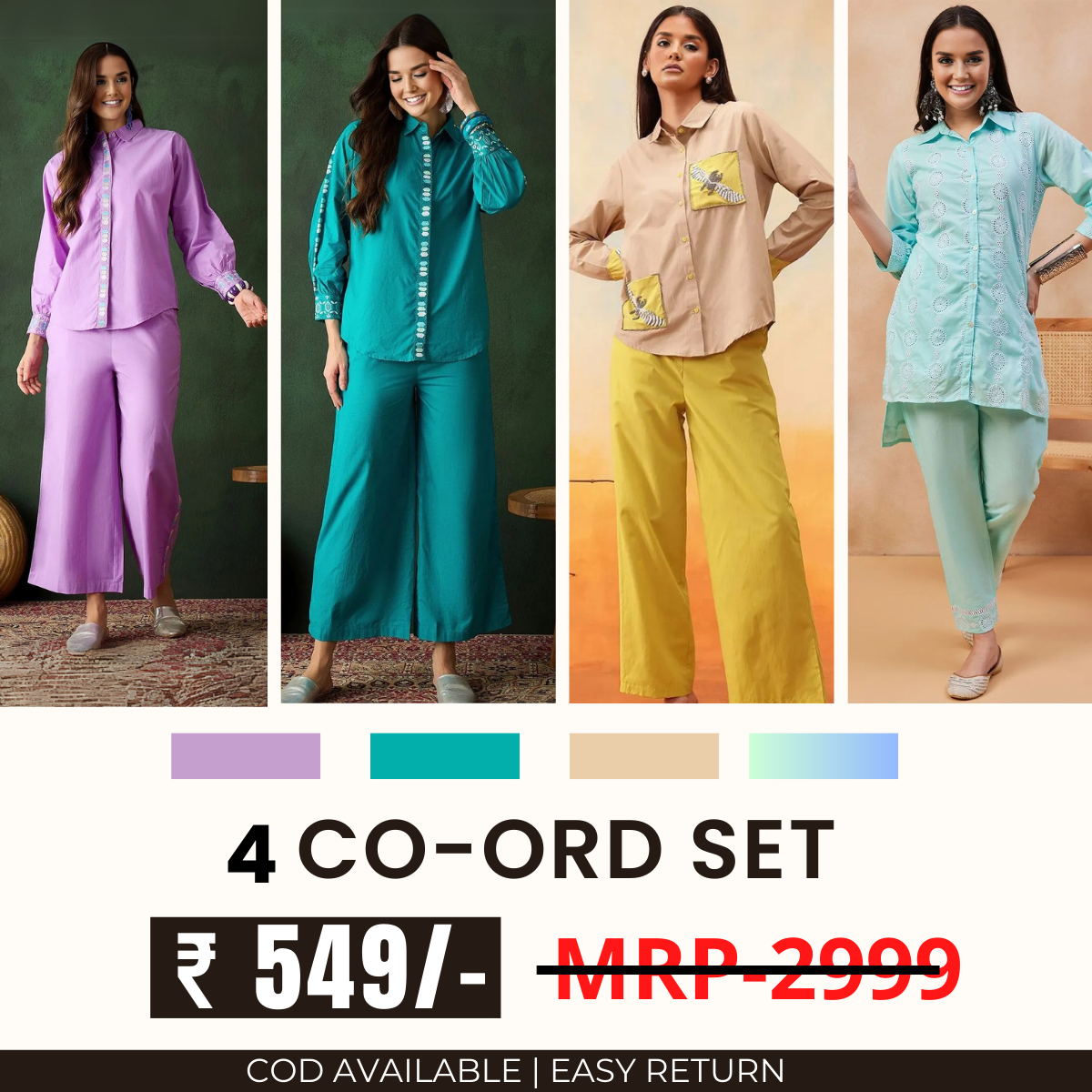 Stylish & Versatile 4 Co-ord Set Combo for Women