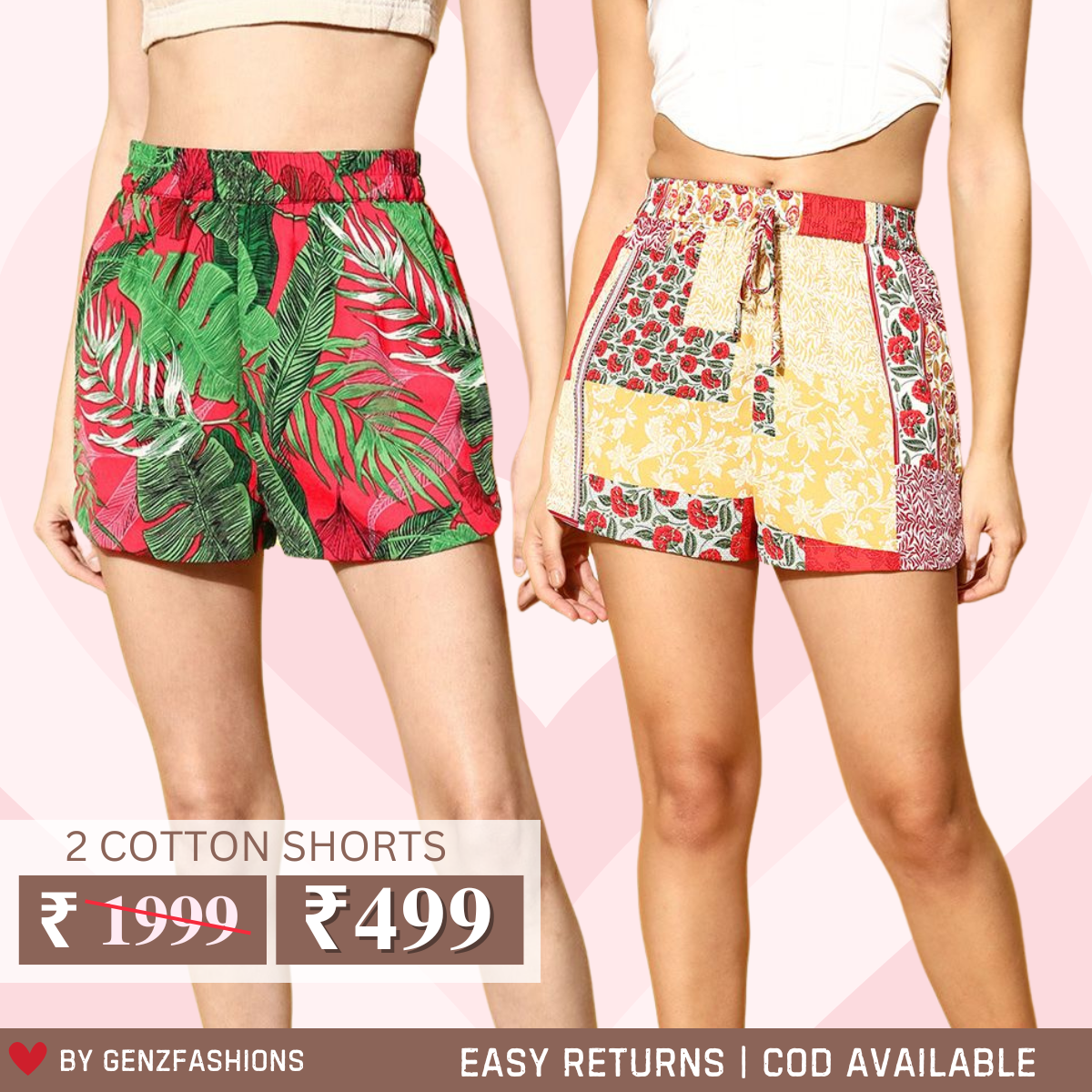 Gorgeous Printed Regular Fit Cotton Shorts for Women | Pack Of 2