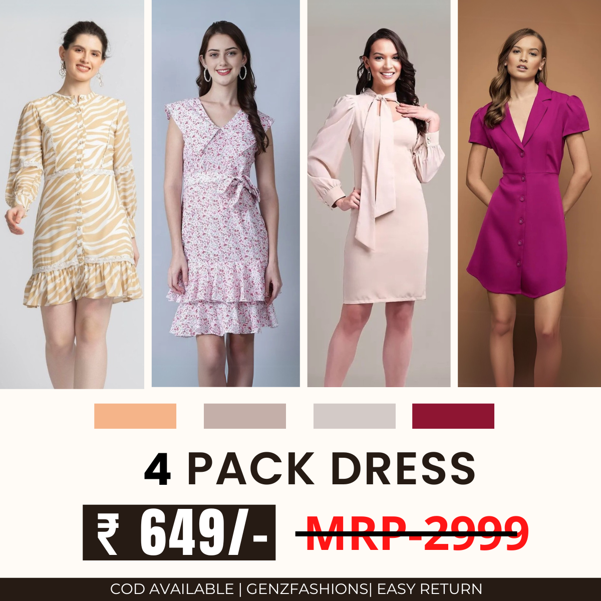 Pack of 4 Women’s Dresses: Chic, Trendy, and Timeless