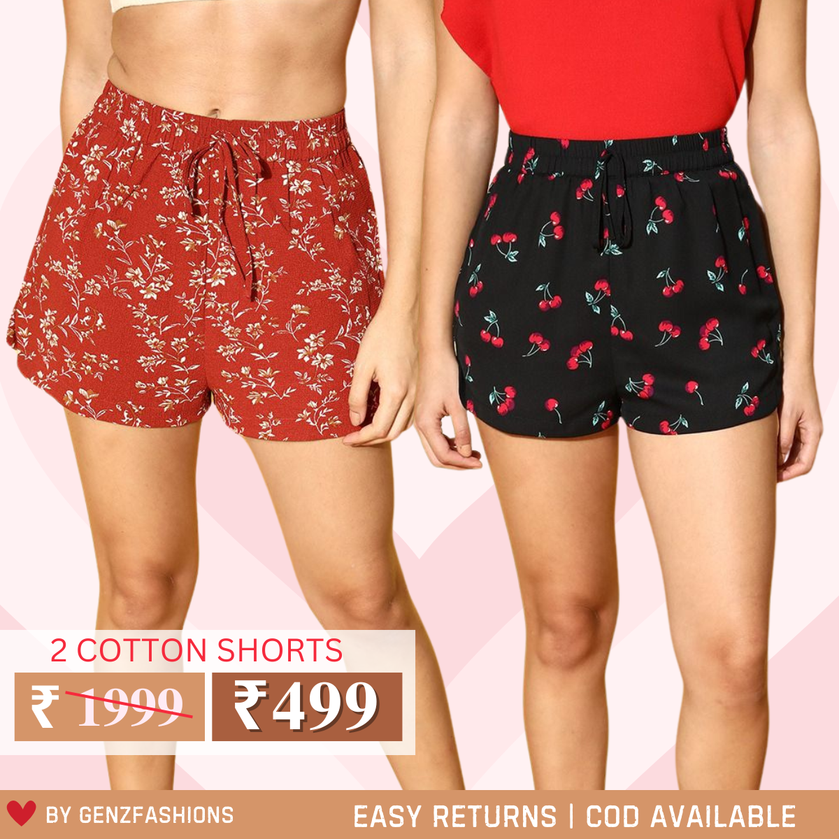 Gorgeous Floral Printed Regular Fit Cotton Shorts for Women | Pack Of 2