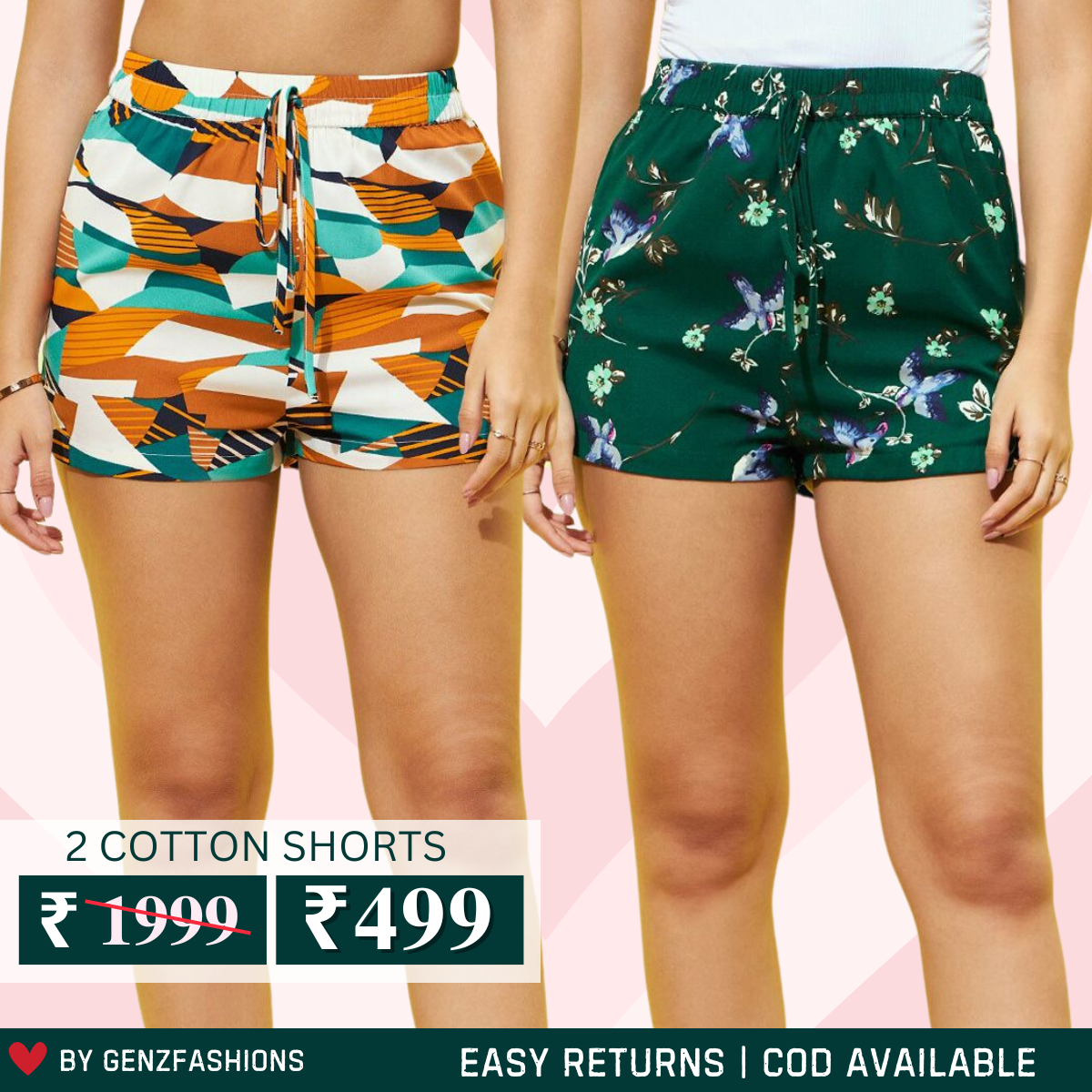 Gorgeous Floral Printed Regular Fit Cotton Shorts for Women | Pack Of 2