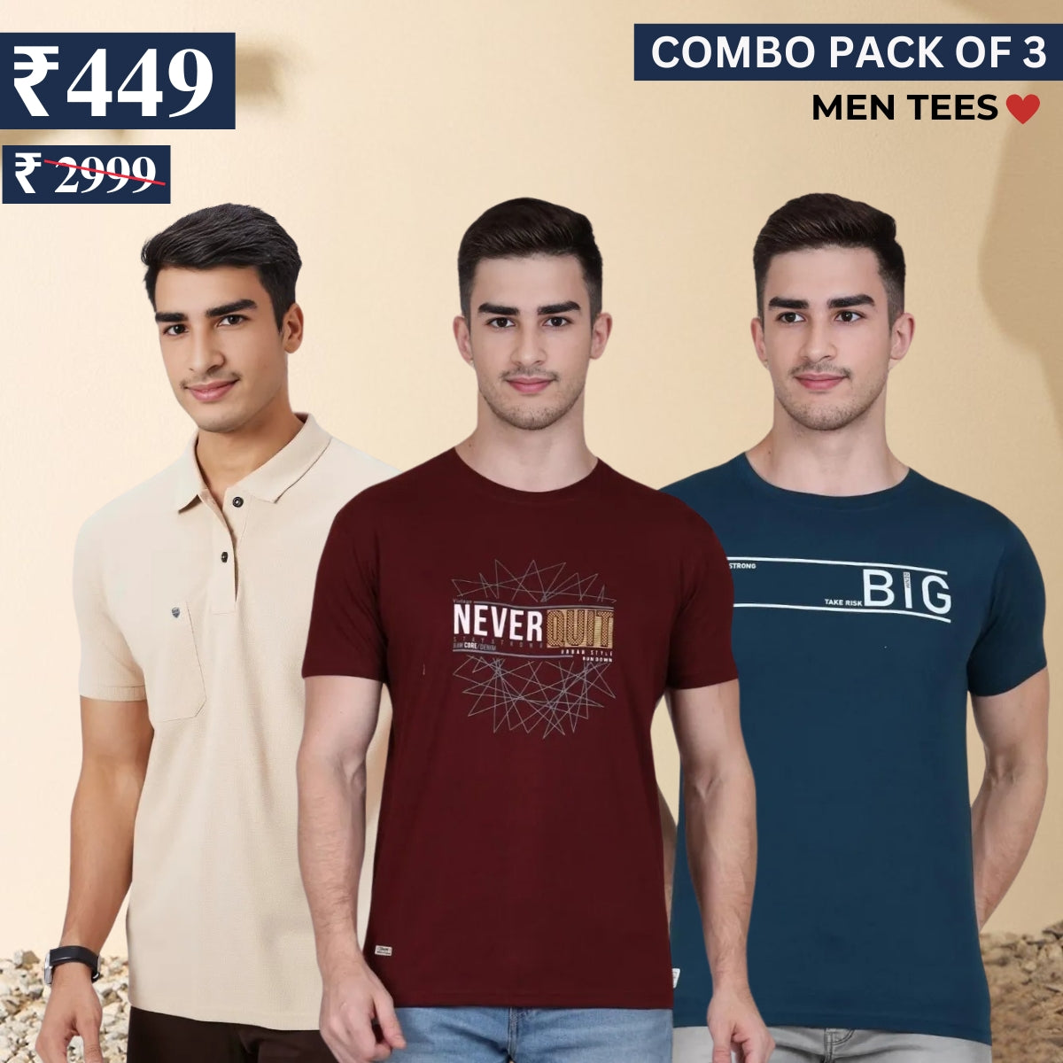 Casual Cool: 3 Essential Combo Tees for Men | C-07