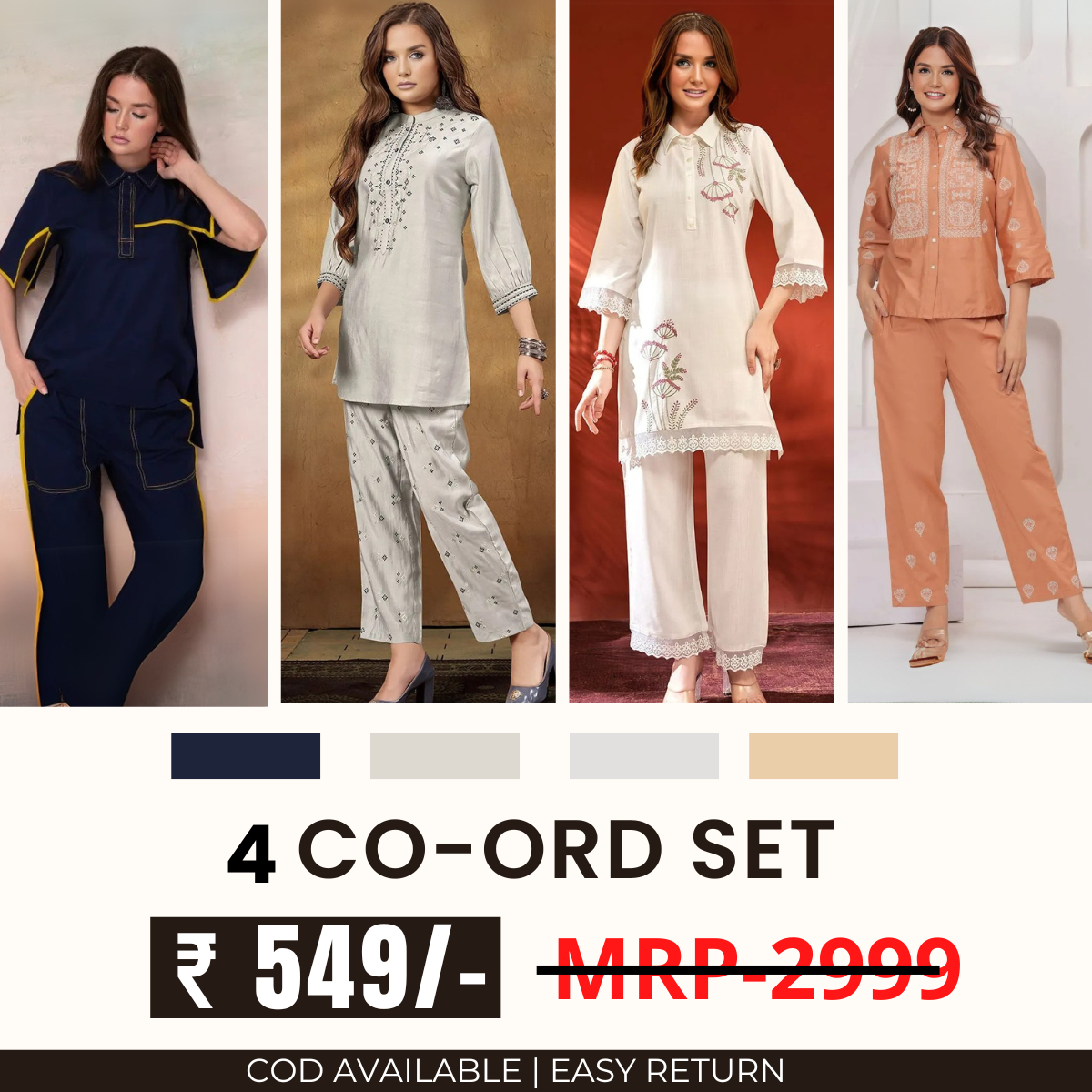 Stylish & Versatile 4 Co-ord Set Combo for Women