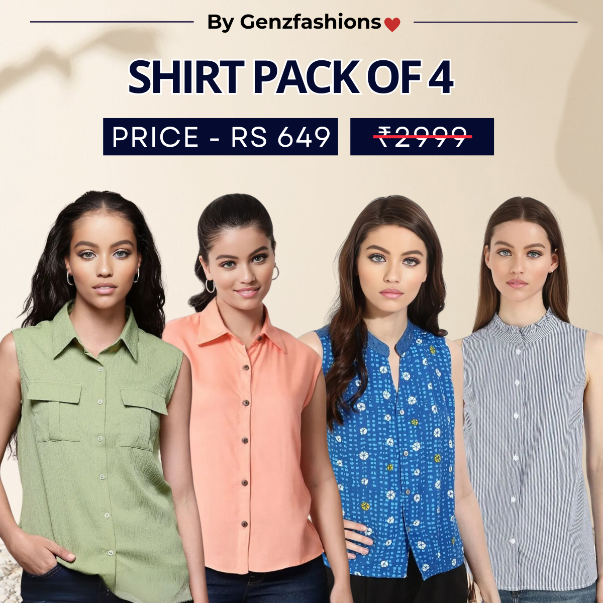 Pack of 4 Premium Sleeveless Shirts | Premium Printed Shirt