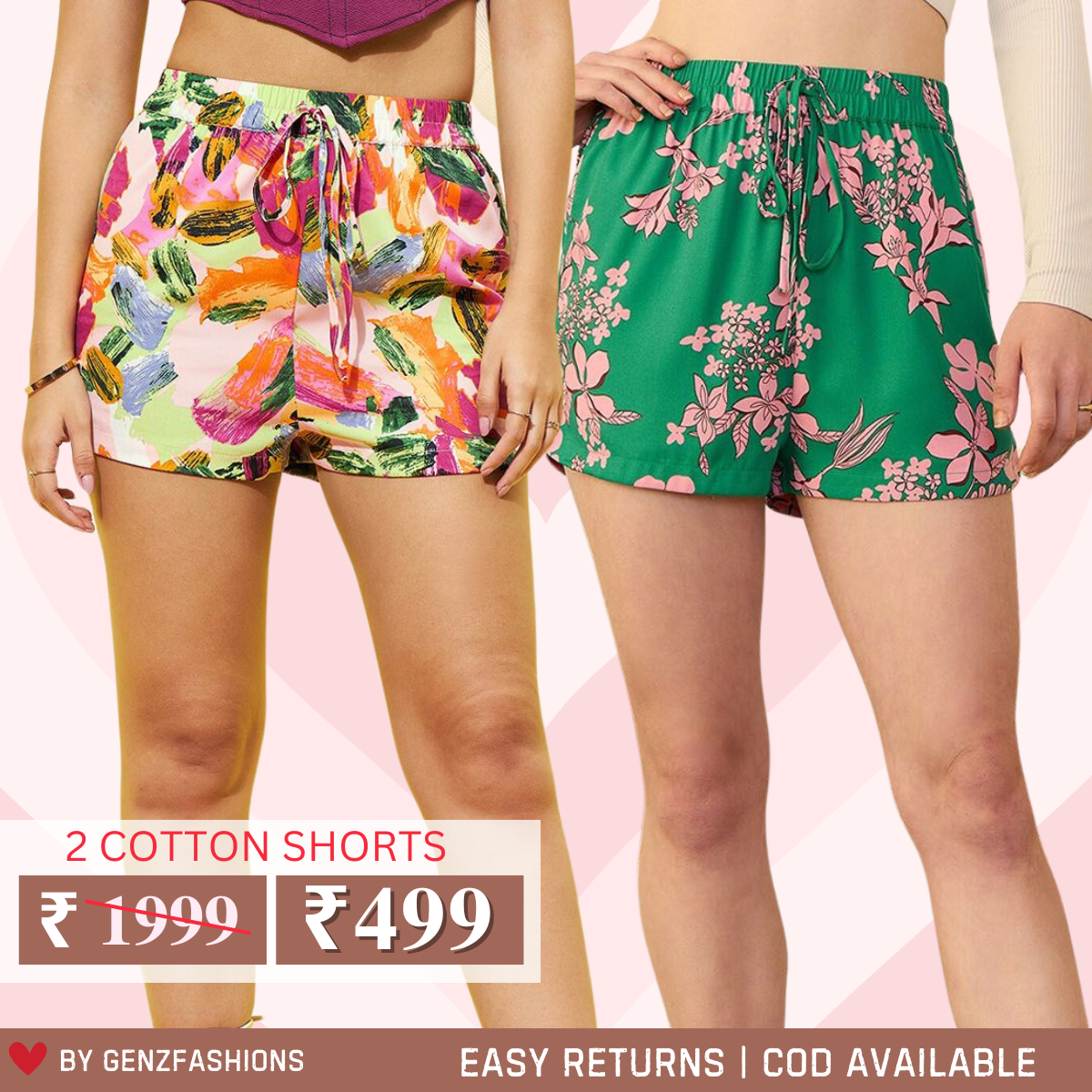 Gorgeous Floral Print Regular Fit Cotton Shorts for Women | Pack Of 2