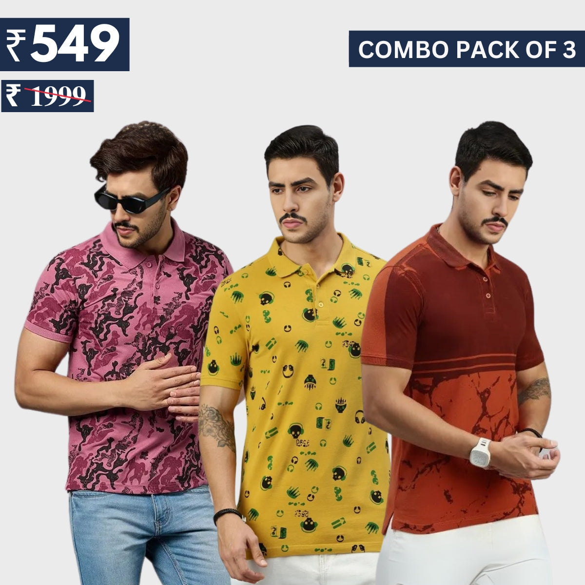 Combo Pack Of 3 | Men's Polo T-Shirts | Stylish & Comfortable