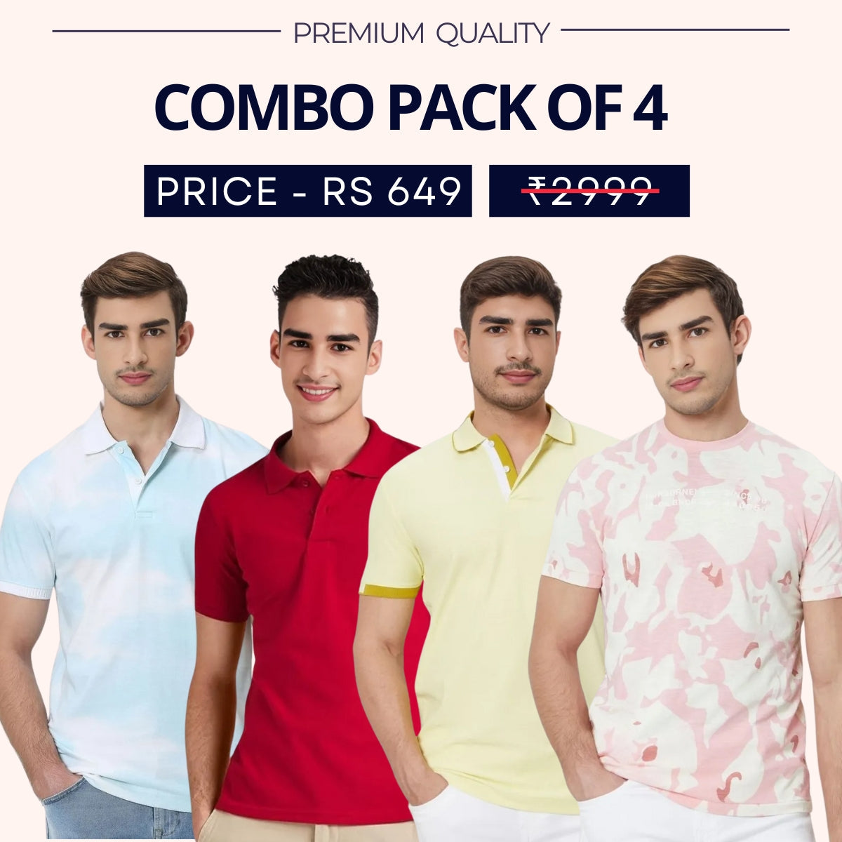 Combo Pack Of 4|Men's Style & Comfort Premium T-Shirts | Half Sleeves