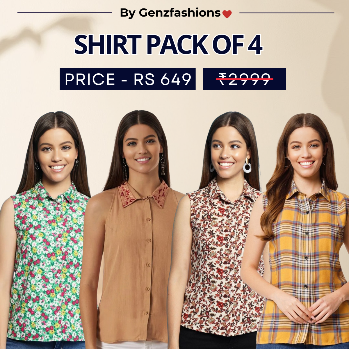 Pack of 4 Premium Sleeveless Shirts | Premium Printed Shirt