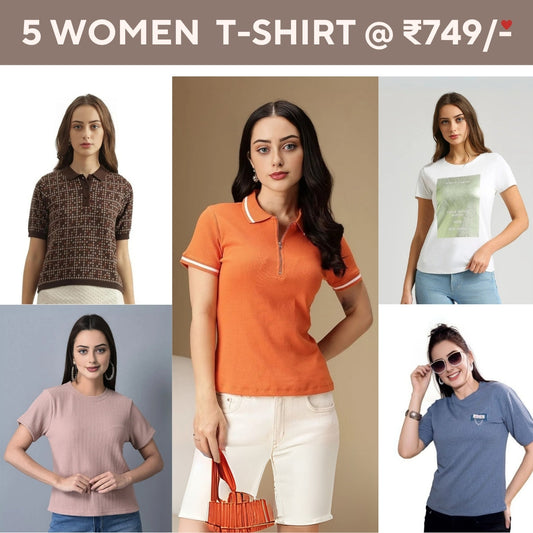 Pack Of 5 Tees for Women : Perfect Fit | High-Quality