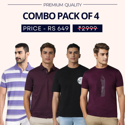 Combo Pack Of 4|Men's Style & Comfort Premium T-Shirts | Half Sleeves