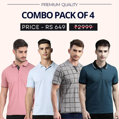 Combo Pack Of 4|Men's Style & Comfort Premium T-Shirts | Half Sleeves