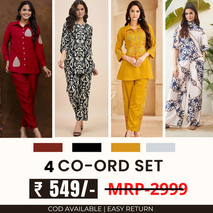 Stylish & Versatile 4 Co-ord Set Combo for Women