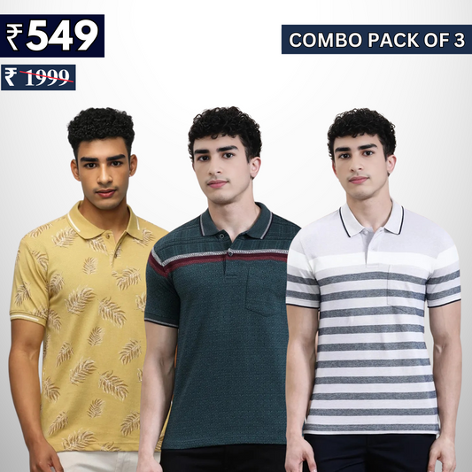 Combo Pack Of 3 | Men's Polo T-Shirts | Stylish & Comfortable