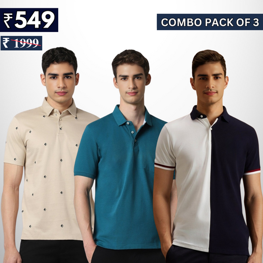 Combo Pack Of 3 | Men's Polo T-Shirts | Stylish & Comfortable