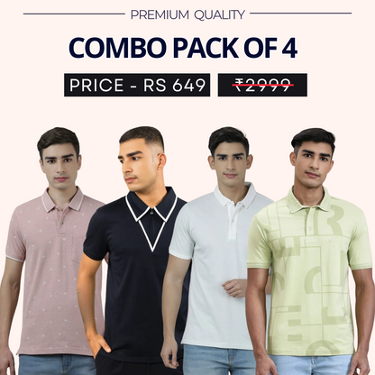 Combo Pack Of 4|Men's Style & Comfort Premium T-Shirts | Half Sleeves