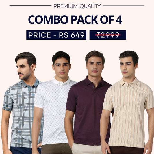 Combo Pack Of 4|Men's Style & Comfort Premium T-Shirts | Half Sleeves