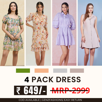 Pack of 4 Women’s Dresses: Chic, Trendy, and Timeless