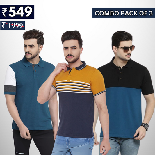 Combo Pack Of 3 | Men's Polo T-Shirts | Stylish & Comfortable