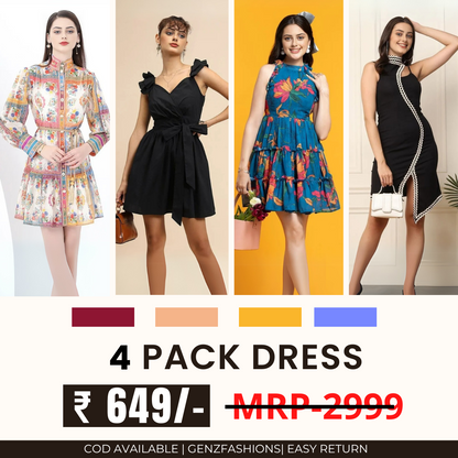 Pack of 4 Women’s Dresses: Chic, Trendy, and Timeless