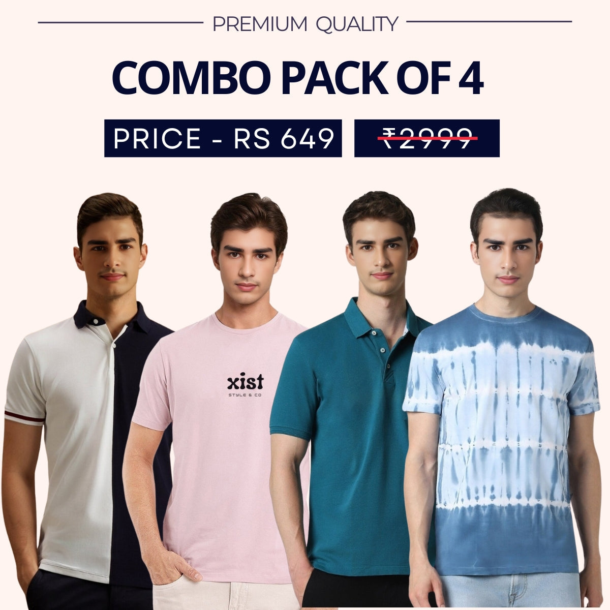 Combo Pack Of 4|Men's Style & Comfort Premium T-Shirts | Half Sleeves