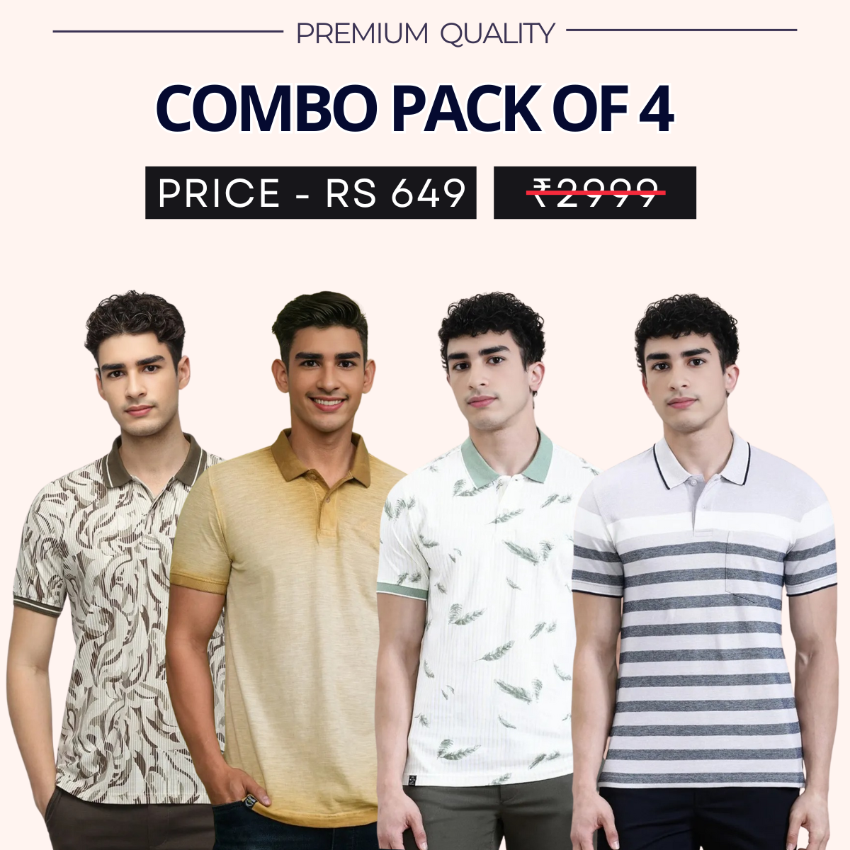 Combo Pack Of 4|Men's Style & Comfort Premium T-Shirts | Half Sleeves