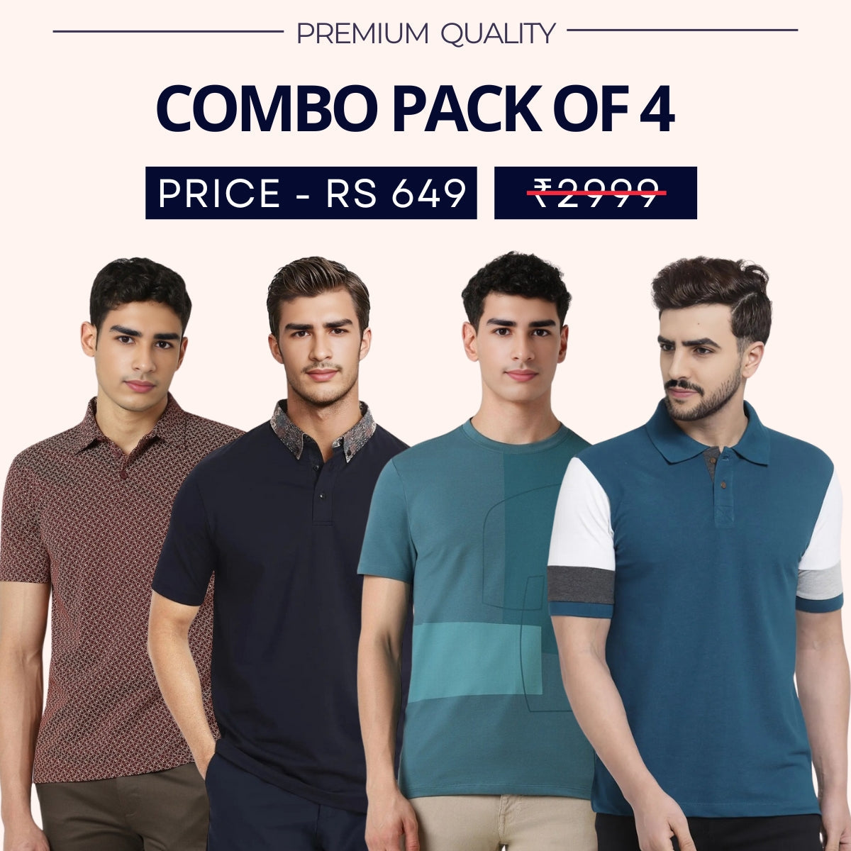 Combo Pack Of 4|Men's Style & Comfort Premium T-Shirts | Half Sleeves