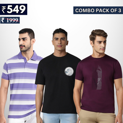 Combo Pack Of 3 | Men's Polo T-Shirts | Stylish & Comfortable