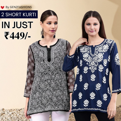 2-Pack Cotton Short Kurtis | Summer Cotton Bliss | 3/4 Sleeve