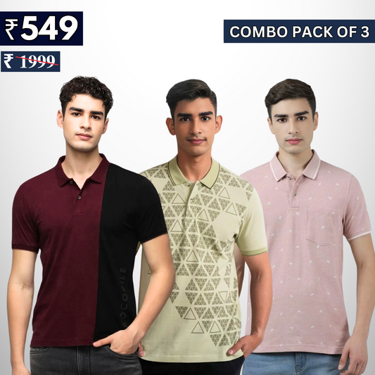 Combo Pack Of 3 | Men's Polo T-Shirts | Stylish & Comfortable