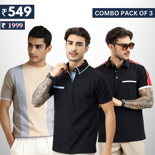 Combo Pack Of 3 | Men's Polo T-Shirts | Stylish & Comfortable