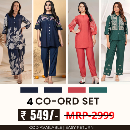 Stylish & Versatile 4 Co-ord Set Combo for Women
