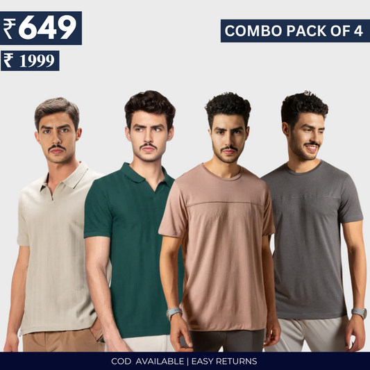 Combo Pack Of 4|Men's Style & Comfort Premium T-Shirts | Half Sleeves