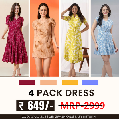 Pack of 4 Women’s Dresses: Chic, Trendy, and Timeless