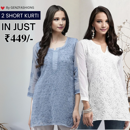 2-Pack Cotton Short Kurtis | Summer Cotton Bliss | 3/4 Sleeve