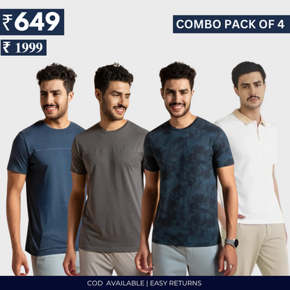Combo Pack Of 4|Men's Style & Comfort Premium T-Shirts | Half Sleeves