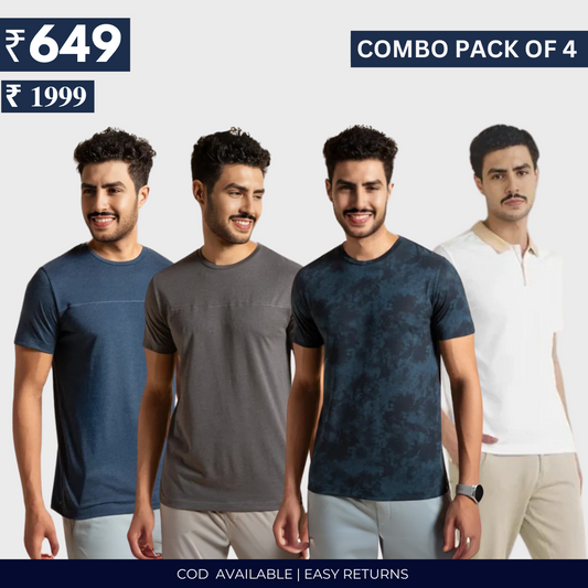 Combo Pack Of 4|Men's Style & Comfort Premium T-Shirts | Half Sleeves