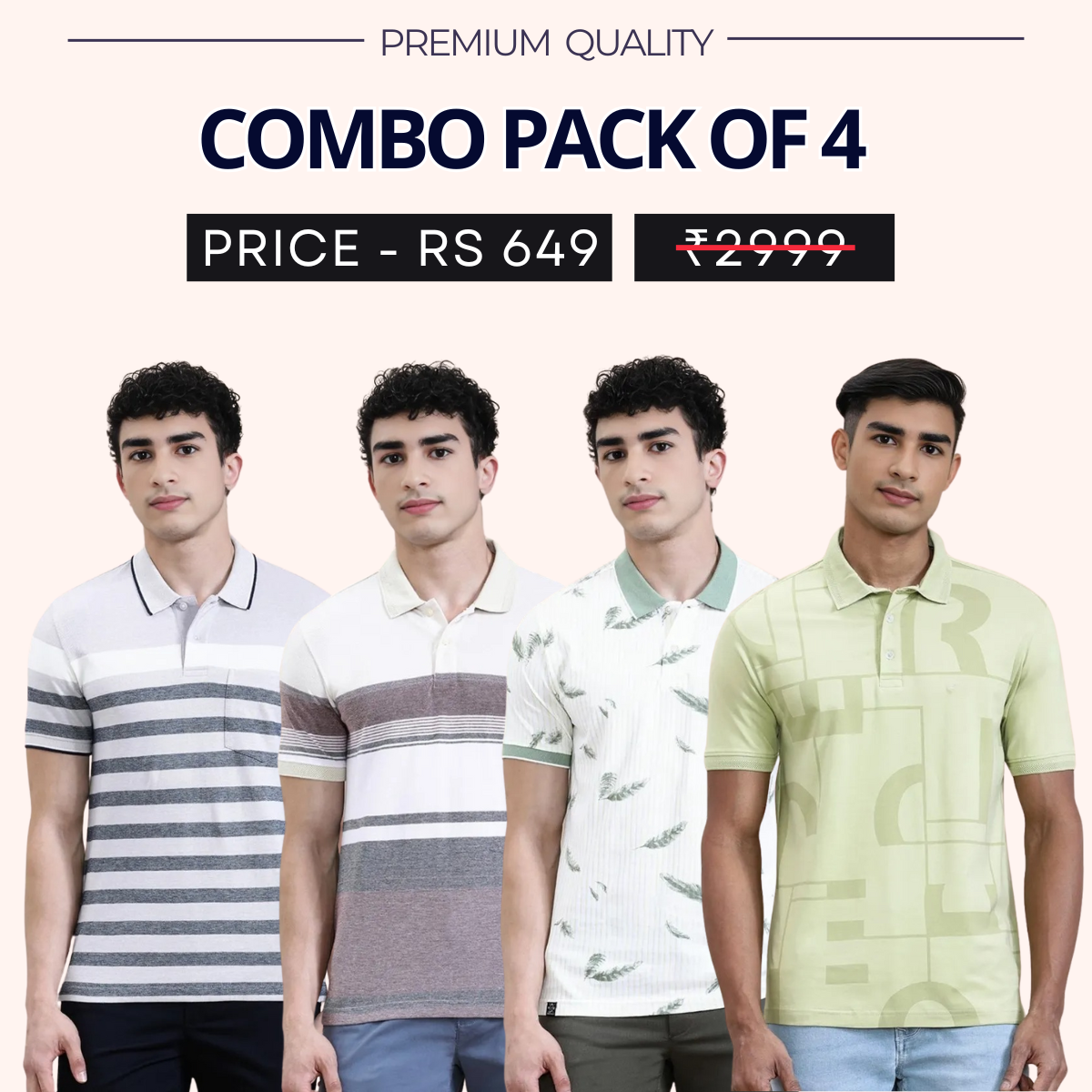 Combo Pack Of 4|Men's Style & Comfort Premium T-Shirts | Half Sleeves