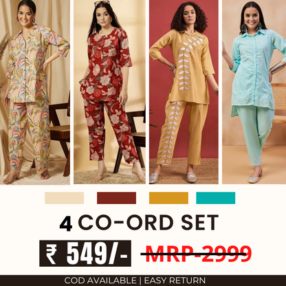 Stylish & Versatile 4 Co-ord Set Combo for Women