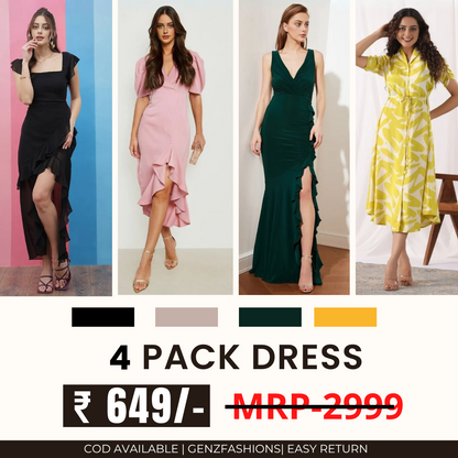 Pack of 4 Women’s Dresses: Chic, Trendy, and Timeless