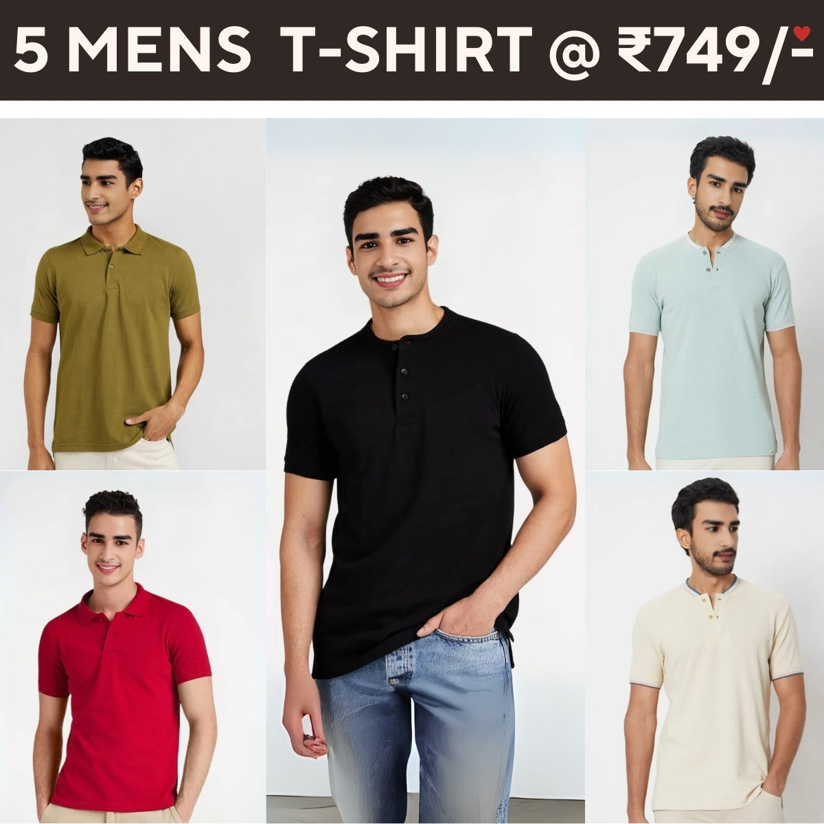 Style with a 5-Pack of Premium Half-Sleeve T-Shirts for Men