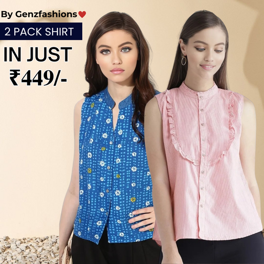 2 Combo Pack Printed Sleeveless Shirts for Every Occasion